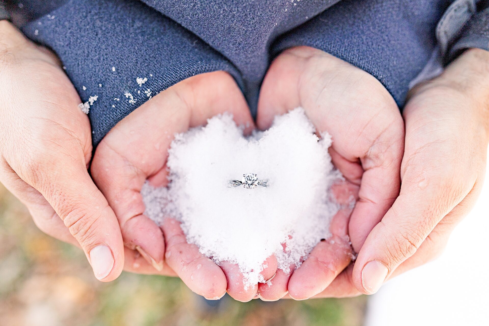 Engagement Ring in the Snow the White Crow Wedding and Event Venue Snow Engagement Session Blue Ridge Mountains