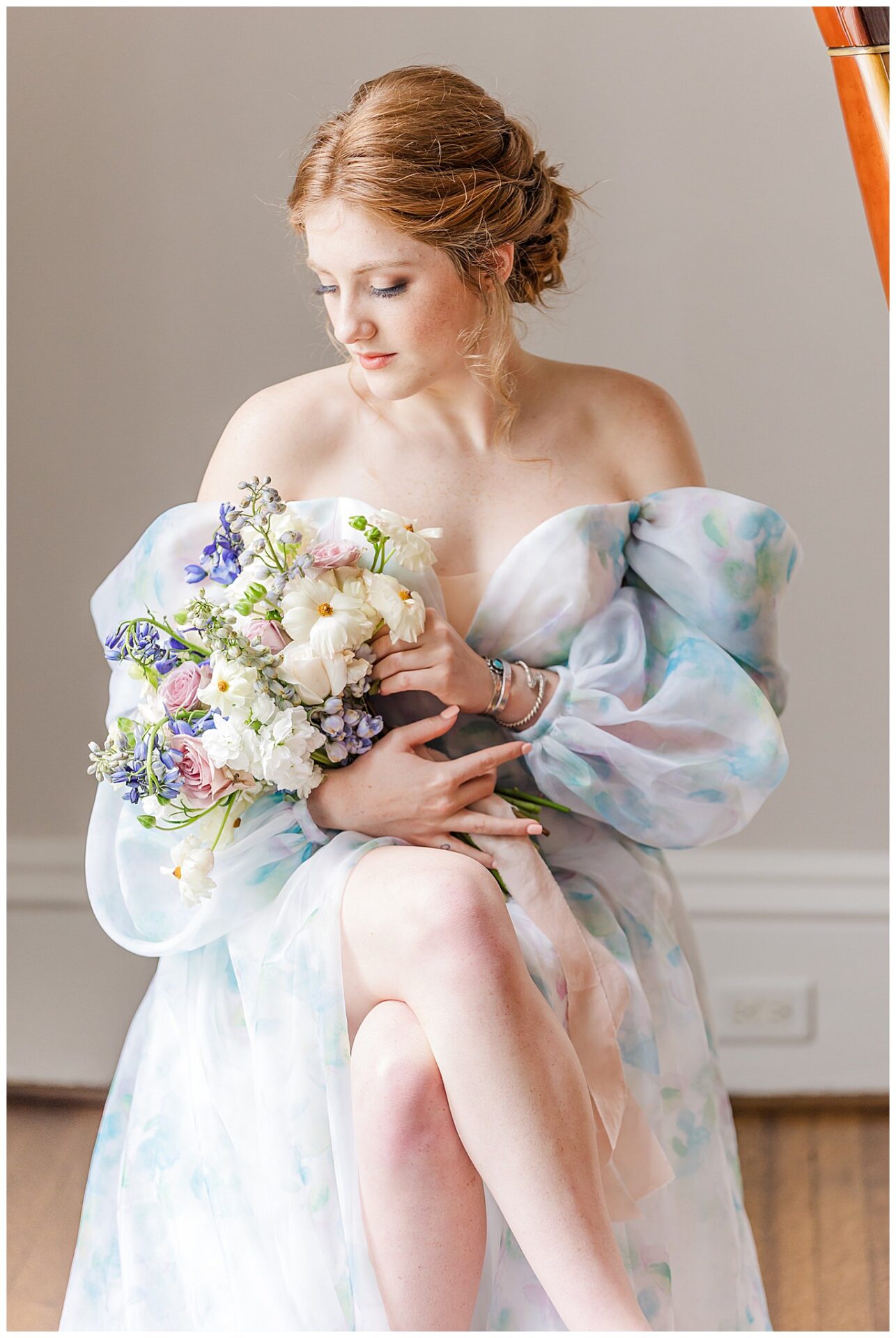 Blue Floral Wedding Gown