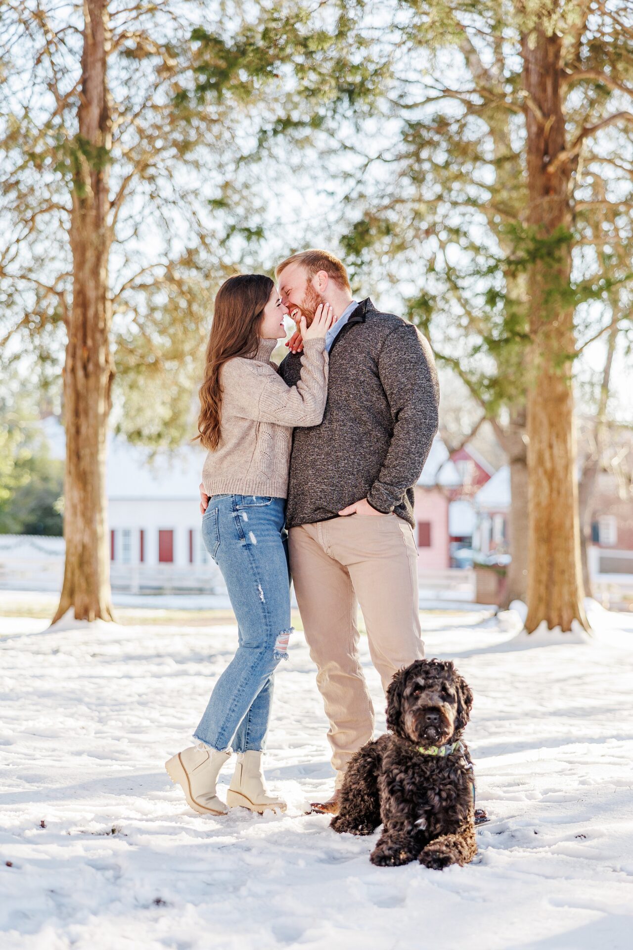 Engagement Session with Dog at Old Salem | Winston-Salem Winter Engagement Inspiration