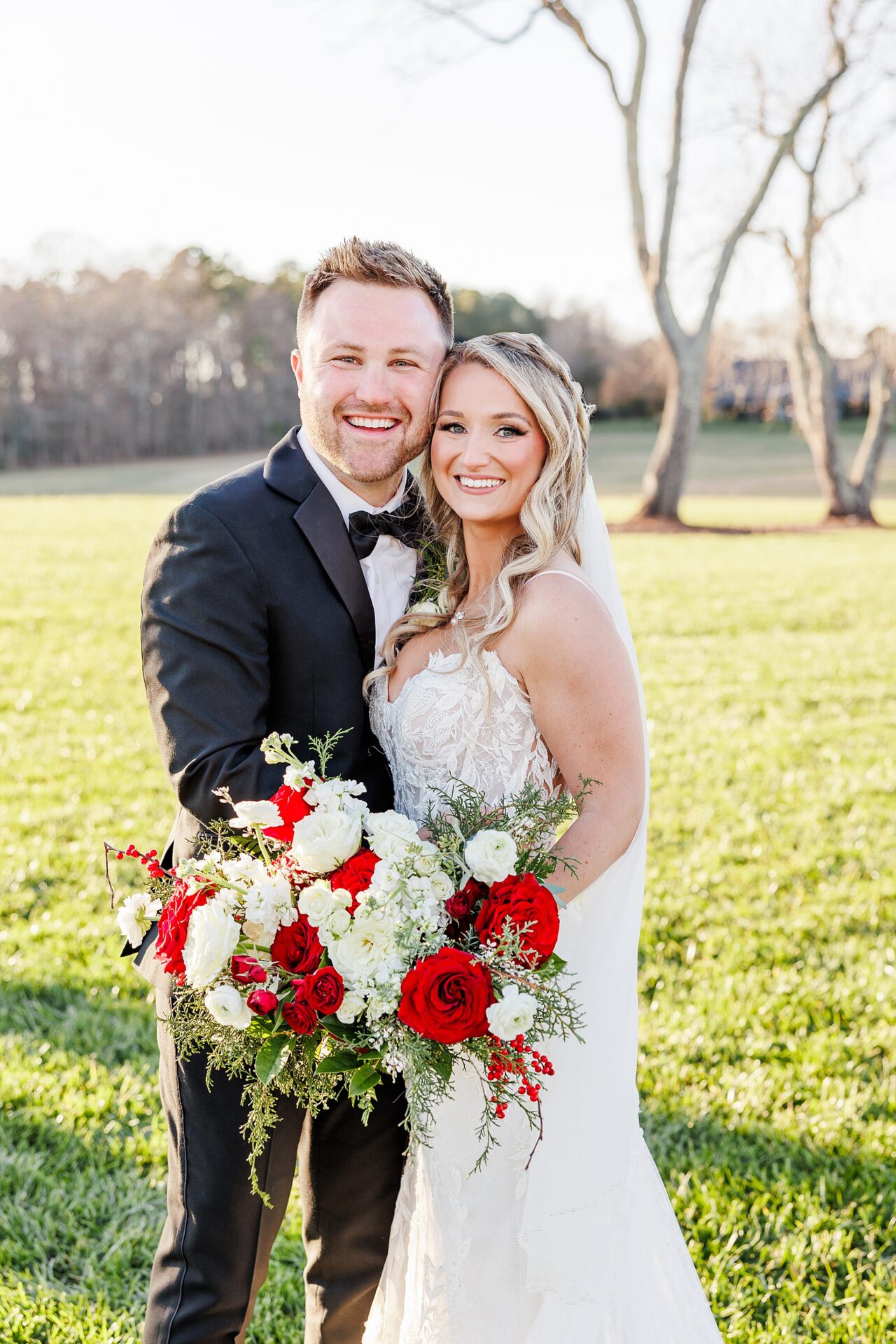 Bride and groom portraits at Board and Batten Events in December